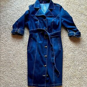 No Brand Plus size Dress 3/4 sleeve stretch denim button down belt pockets 1X
